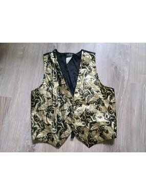 VTG Fritzi California Womens M Gold Metallic Vest Cherub Angel Ribbons Button Up